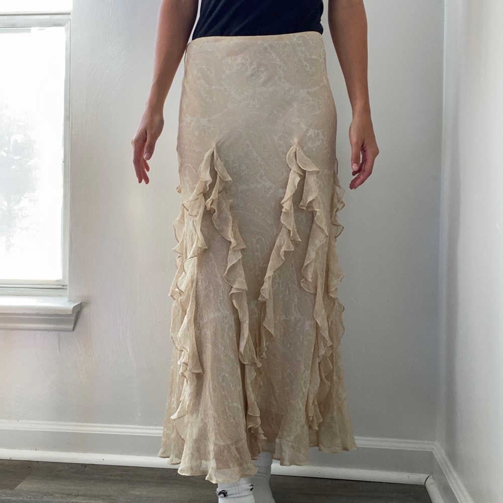 Ralph Lauren Cream Paisley Ruffle Maxi Skirt